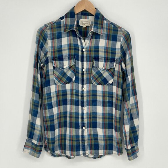 Current Elliott Womens Perfect Shirt Plaid Flannel Size 0 XS Blue Button Up Soft - Picture 1 of 8
